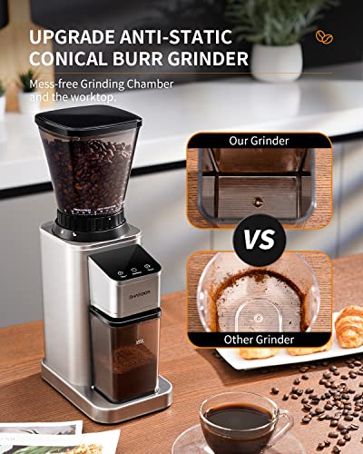 SHARDOR Professional Conical Burr Coffee Grinder, Coffee Bean Grinder with 48 Grind Settings for Espresso, Drip & French Press, Upgraded Anti-Static Technology, Precision Timer, Stainless Steel - My Kitchen Products