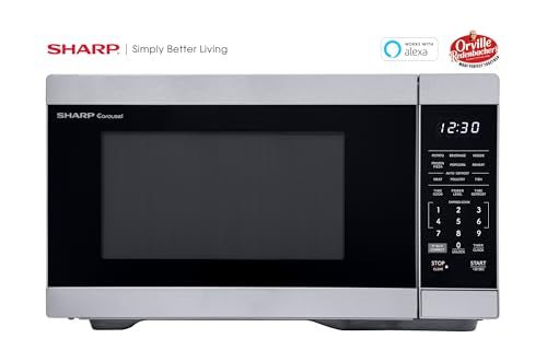 SHARP Countertop Microwave Oven Compatible with Alexa Orville Redenbacher's Certified with Removable 12.4" Carousel Turntable, 1000 Watt, 1.1 Cubic Feet, Stainless Steel - My Kitchen Products
