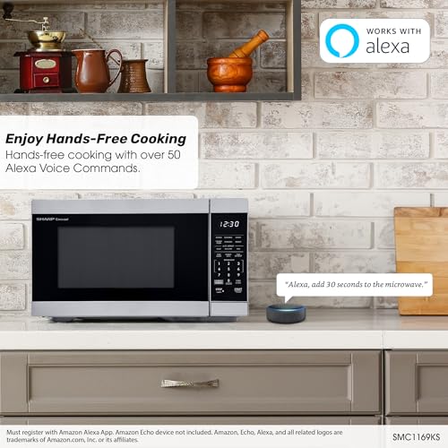 SHARP Countertop Microwave Oven Compatible with Alexa Orville Redenbacher's Certified with Removable 12.4" Carousel Turntable, 1000 Watt, 1.1 Cubic Feet, Stainless Steel - My Kitchen Products