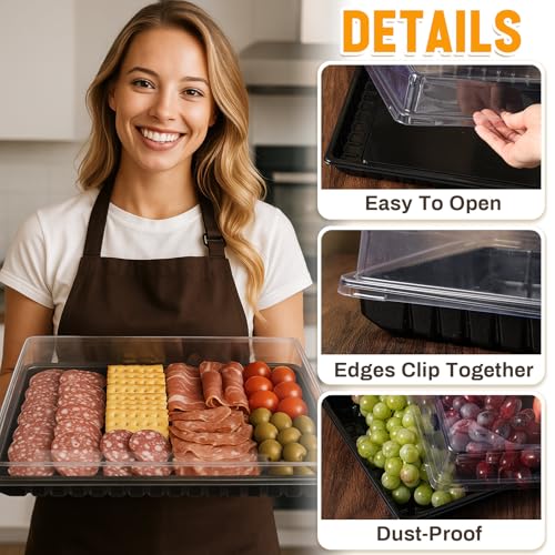 Shellwei 5 Pack Extra Large Charcuterie Board with Lids, 15 x 10 Inch Plastic Catering Trays for Cookies, Desserts, Candy, Reusable Serving Platters for Travel Party - My Kitchen Products