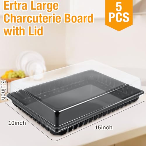 Shellwei 5 Pack Extra Large Charcuterie Board with Lids, 15 x 10 Inch Plastic Catering Trays for Cookies, Desserts, Candy, Reusable Serving Platters for Travel Party - My Kitchen Products