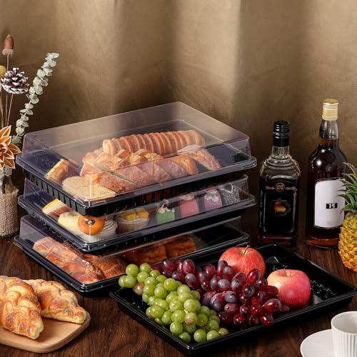 Shellwei 5 Pack Extra Large Charcuterie Board with Lids, 15 x 10 Inch Plastic Catering Trays for Cookies, Desserts, Candy, Reusable Serving Platters for Travel Party - My Kitchen Products