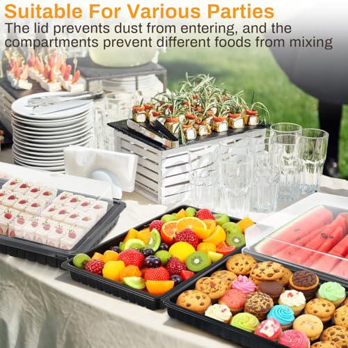 Shellwei 5 Pack Extra Large Charcuterie Board with Lids, 15 x 10 Inch Plastic Catering Trays for Cookies, Desserts, Candy, Reusable Serving Platters for Travel Party - My Kitchen Products