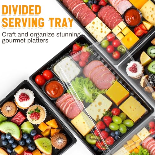 Shellwei 5 Pack Extra Large Charcuterie Board with Lids, 15 x 10 Inch Plastic Catering Trays for Cookies, Desserts, Candy, Reusable Serving Platters for Travel Party - My Kitchen Products
