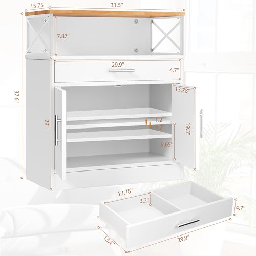 Shintenchi Kitchen Buffet Cabinet with Adjustable Shelf, Modern Kitchen Storage Cabinet,Farmhouse Coffee Bar Cabinet（White） - My Kitchen Products