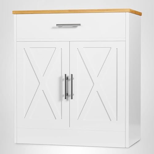 Shintenchi Kitchen Buffet Cabinet with Adjustable Shelf, Modern Kitchen Storage Cabinet,Farmhouse Coffee Bar Cabinet（White） - My Kitchen Products