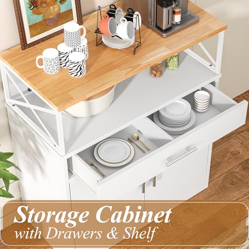 Shintenchi Kitchen Buffet Cabinet with Adjustable Shelf, Modern Kitchen Storage Cabinet,Farmhouse Coffee Bar Cabinet（White） - My Kitchen Products