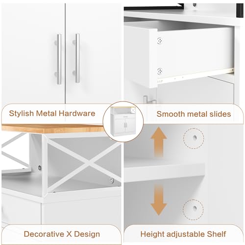 Shintenchi Kitchen Buffet Cabinet with Adjustable Shelf, Modern Kitchen Storage Cabinet,Farmhouse Coffee Bar Cabinet（White） - My Kitchen Products