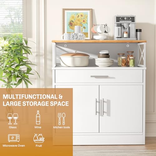 Shintenchi Kitchen Buffet Cabinet with Adjustable Shelf, Modern Kitchen Storage Cabinet,Farmhouse Coffee Bar Cabinet（White） - My Kitchen Products