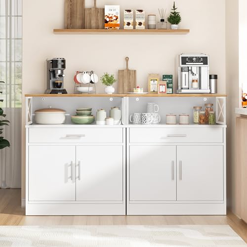 Shintenchi Kitchen Buffet Cabinet with Adjustable Shelf, Modern Kitchen Storage Cabinet,Farmhouse Coffee Bar Cabinet（White） - My Kitchen Products