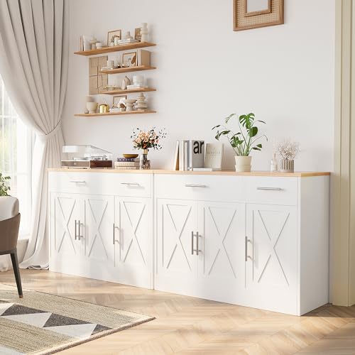Shintenchi Modern Farmhouse Sideboard Buffet Cabinet with Storage with 3 Doors,42" Barn Doors Buffet Cabinet with Storage, Wood Coffee Bar Cabinets with Adjustable Shelf for Kitchen Living Room,White - My Kitchen Products