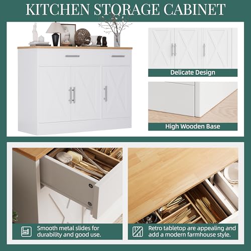 Shintenchi Modern Farmhouse Sideboard Buffet Cabinet with Storage with 3 Doors,42" Barn Doors Buffet Cabinet with Storage, Wood Coffee Bar Cabinets with Adjustable Shelf for Kitchen Living Room,White - My Kitchen Products