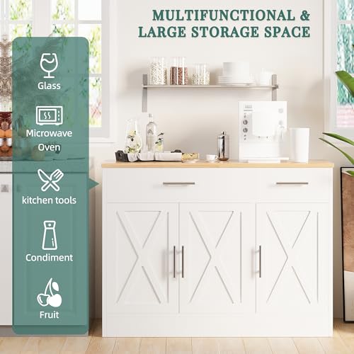 Shintenchi Modern Farmhouse Sideboard Buffet Cabinet with Storage with 3 Doors,42" Barn Doors Buffet Cabinet with Storage, Wood Coffee Bar Cabinets with Adjustable Shelf for Kitchen Living Room,White - My Kitchen Products