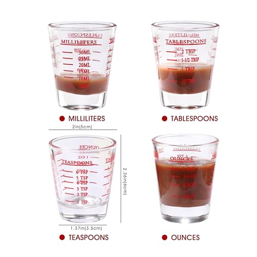 Shot Glass Measuring Cup, 2PCS Measuring Shot Glasses, Thick Base Liquid Measuring Cup for Espresso Shot Glass and Measuring Glasses, Four Different Units of Measure(1 OZ, 2 TBS, 6 TSP, 30 ML) - My Kitchen Products