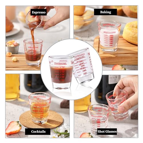 Shot Glass Measuring Cup, 2PCS Measuring Shot Glasses, Thick Base Liquid Measuring Cup for Espresso Shot Glass and Measuring Glasses, Four Different Units of Measure(1 OZ, 2 TBS, 6 TSP, 30 ML) - My Kitchen Products