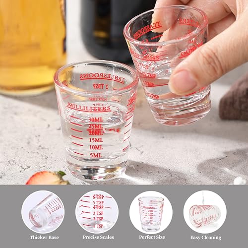 Shot Glass Measuring Cup, 2PCS Measuring Shot Glasses, Thick Base Liquid Measuring Cup for Espresso Shot Glass and Measuring Glasses, Four Different Units of Measure(1 OZ, 2 TBS, 6 TSP, 30 ML) - My Kitchen Products