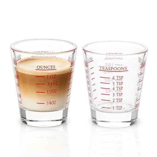 Shot Glasses Measuring cup Espresso Shot Glass Liquid Heavy Wine 2 Pack 26-Incremental Measurement 1oz, 6 Tsp, 2
