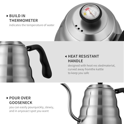 shoxil Pour Over Coffee Maker Set – 40oz Gooseneck Kettle with Thermometer, Coffee Grinder & 20oz Drip Coffee Maker – Stainless Steel Pour Over Coffee Set - My Kitchen Products