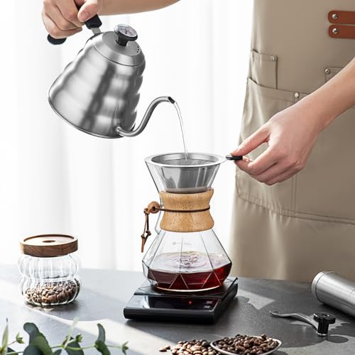 shoxil Pour Over Coffee Maker Set – 40oz Gooseneck Kettle with Thermometer, Coffee Grinder & 20oz Drip Coffee Maker – Stainless Steel Pour Over Coffee Set - My Kitchen Products