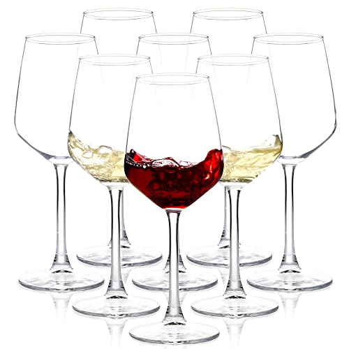 SHYRC Wine Glasses Set of 8, 12oz Clear Red/White, Long Stem Wine Glasses for Party, Wedding and Home
