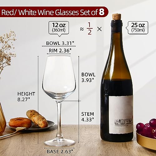 SHYRC Wine Glasses Set of 8, 12oz Clear Red/White, Long Stem Wine Glasses for Party, Wedding and Home - My Kitchen Products
