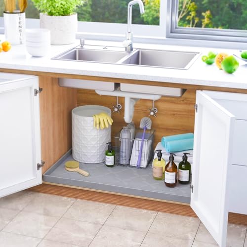 SIKADEER Under Sink Mat Waterproof 34" x 22", Silicone Mat Kitchen Drawer Shelf and Cabinet Liner, Sink Protector for Kitchen Organizers and Storage, Boot Tray Pet Food Mats - My Kitchen Products