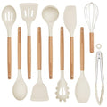 Silicone 10 Pcs Kitchen Cooking Utensils Set, Recycled Materials Certification, BPA Free Spatula Set with Heat Resistant Wood Handles for Nonstick Cookware, Cream White - My Kitchen Products