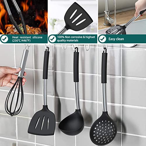 Silicone Cooking Utensil Set, Umite Chef 15pcs Silicone Cooking Kitchen Utensils Set, Non-stick - Best Kitchen Cookware with Stainless Steel Handle - Black Kitchen Utensils - My Kitchen Products