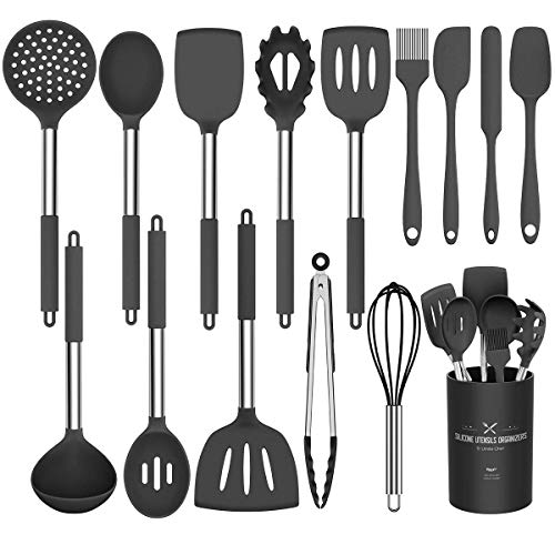 Silicone Cooking Utensil Set, Umite Chef 15pcs Silicone Cooking Kitchen Utensils Set, Non-stick - Best Kitchen Cookware with Stainless Steel Handle - Black Kitchen Utensils - My Kitchen Products