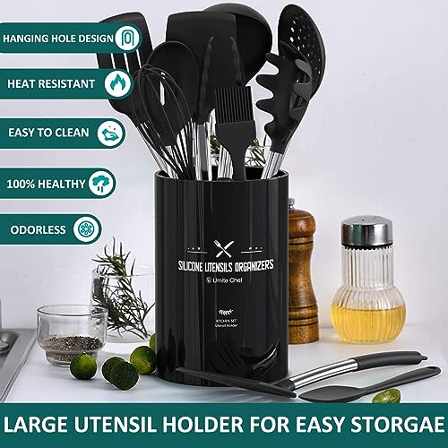 Silicone Cooking Utensil Set, Umite Chef 15pcs Silicone Cooking Kitchen Utensils Set, Non-stick - Best Kitchen Cookware with Stainless Steel Handle - Black Kitchen Utensils - My Kitchen Products