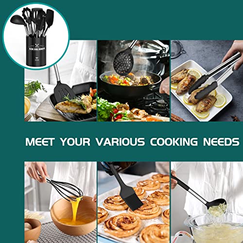 Silicone Cooking Utensil Set, Umite Chef 15pcs Silicone Cooking Kitchen Utensils Set, Non-stick - Best Kitchen Cookware with Stainless Steel Handle - Black Kitchen Utensils - My Kitchen Products