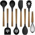 Silicone Cooking Utensil Set, Umite Chef 8-Piece Kitchen Utensils Set with Natural Acacia Wooden Handles,Food-Grade-Silicone Kitchen Gadgets Spatulas Set for Nonstick Cookware- Black - My Kitchen Products