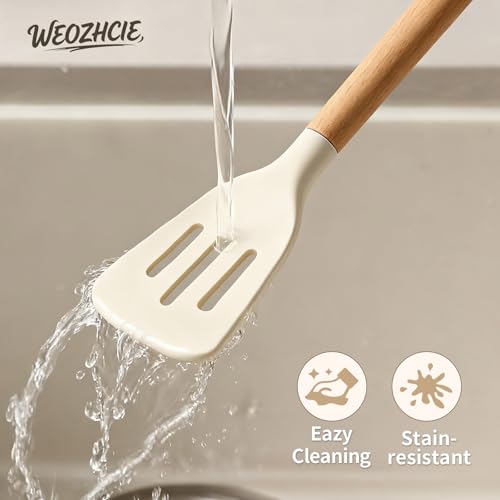 Silicone Cooking Utensil Set,12 PCS Cooking Cookware Kitchen Utensils Set for Cooking, Nonstick 446°F Heat-Resistant Cookware Kitchen Tools of Spoon,Brush,Whisk,Spatula,Turner Tongs (Khaki) - My Kitchen Products
