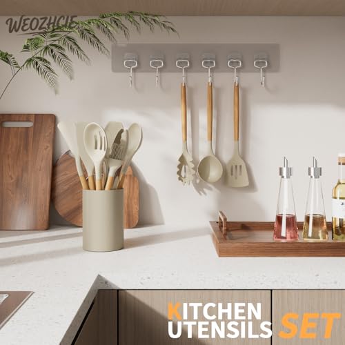 Silicone Cooking Utensil Set,12 PCS Cooking Cookware Kitchen Utensils Set for Cooking, Nonstick 446°F Heat-Resistant Cookware Kitchen Tools of Spoon,Brush,Whisk,Spatula,Turner Tongs (Khaki) - My Kitchen Products