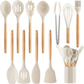 Silicone Cooking Utensil Set,12 PCS Cooking Cookware Kitchen Utensils Set for Cooking, Nonstick 446°F Heat-Resistant Cookware Kitchen Tools of Spoon,Brush,Whisk,Spatula,Turner Tongs (Khaki) - My Kitchen Products