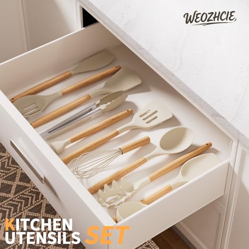Silicone Cooking Utensil Set,12 PCS Cooking Cookware Kitchen Utensils Set for Cooking, Nonstick 446°F Heat-Resistant Cookware Kitchen Tools of Spoon,Brush,Whisk,Spatula,Turner Tongs (Khaki) - My Kitchen Products
