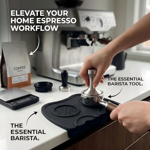 Silicone Espresso Coffee Tamping Mat, Food Grade Coffee Tamper Pad with Drip Hole, Non-Slip Barista Tool for Portafilter, Countertop Protector for Home & Commercial Use (Black) - My Kitchen Products