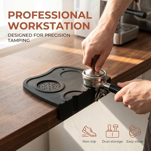 Silicone Espresso Coffee Tamping Mat, Food Grade Coffee Tamper Pad with Drip Hole, Non-Slip Barista Tool for Portafilter, Countertop Protector for Home & Commercial Use (Black) - My Kitchen Products