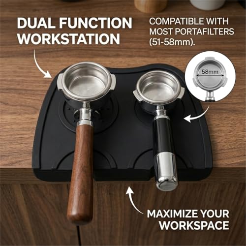 Silicone Espresso Coffee Tamping Mat, Food Grade Coffee Tamper Pad with Drip Hole, Non-Slip Barista Tool for Portafilter, Countertop Protector for Home & Commercial Use (Black) - My Kitchen Products