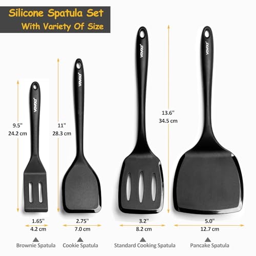 Silicone Spatula Set, 600°F Heat Resistant Silicone Spatula Turner Flipper for Cooking, Non Stick and Non Scratch Kitchen Utensils for Eggs & Pancakes, 4 Pack, Black - My Kitchen Products