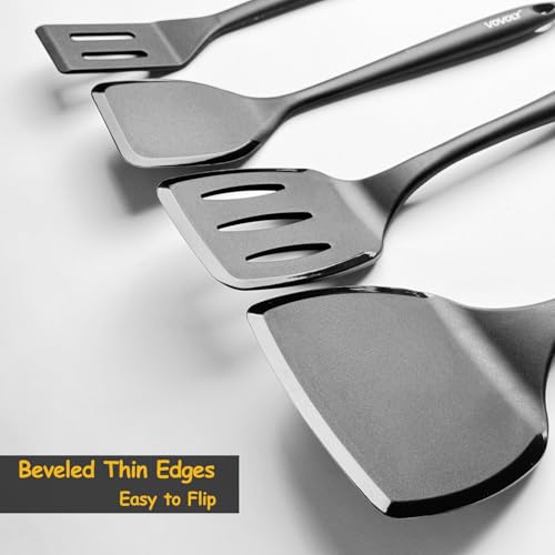 Silicone Spatula Set, 600°F Heat Resistant Silicone Spatula Turner Flipper for Cooking, Non Stick and Non Scratch Kitchen Utensils for Eggs & Pancakes, 4 Pack, Black - My Kitchen Products