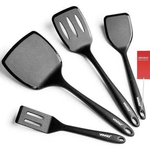 Silicone Spatula Set, 600°F Heat Resistant Silicone Spatula Turner Flipper for Cooking, Non Stick and Non Scratch Kitchen Utensils for Eggs & Pancakes, 4 Pack, Black - My Kitchen Products