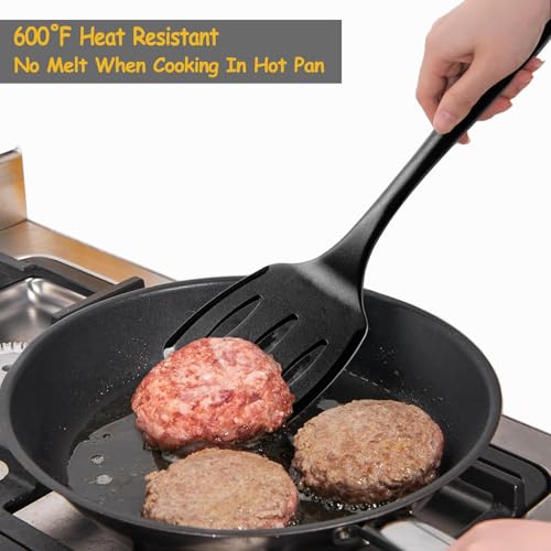 Silicone Spatula Set, 600°F Heat Resistant Silicone Spatula Turner Flipper for Cooking, Non Stick and Non Scratch Kitchen Utensils for Eggs & Pancakes, 4 Pack, Black - My Kitchen Products