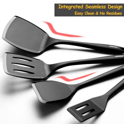 Silicone Spatula Set, 600°F Heat Resistant Silicone Spatula Turner Flipper for Cooking, Non Stick and Non Scratch Kitchen Utensils for Eggs & Pancakes, 4 Pack, Black - My Kitchen Products
