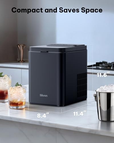 Silonn Ice Maker Countertop, 8 Ice Cubes in 6 Mins, 26.5 lbs/24H, 2 Bullet Ice Sizes, Self-Cleaning Bullet Ice Maker, Portable Ice Machine for Kitchen, Party, Office, and RV Camping - My Kitchen Products