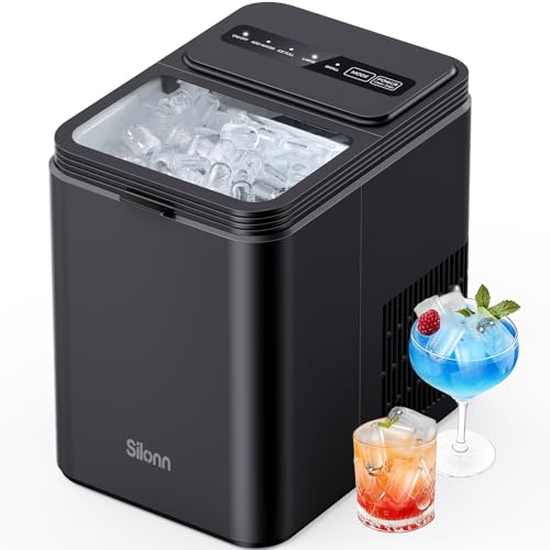 Silonn Ice Maker Countertop, 8 Ice Cubes in 6 Mins, 26.5 lbs/24H, 2 Bullet Ice Sizes, Self-Cleaning Bullet Ice Maker, Portable Ice Machine for Kitchen, Party, Office, and RV Camping - My Kitchen Products