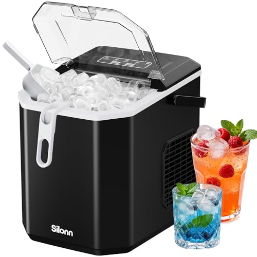Silonn Ice Maker Countertop, Portable Ice Machine with Carry Handle, Self-Cleaning Ice Makers with Basket and Scoop, 9 Cubes in 6 Mins, 26 lbs per Day, Ideal for Home, Kitchen, Camping, RV - My Kitchen Products