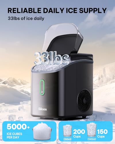 Silonn Nugget Ice Maker Countertop, Pebble Ice Makers with Crushed Soft Chewable Ice, 33lbs Per Day with Scoop, Pellet Portable Ice Machines with Auto-Cleaning for Home, Kitchen, Office, Black - My Kitchen Products
