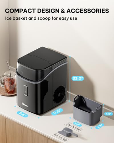 Silonn Nugget Ice Maker Countertop, Pebble Ice Makers with Crushed Soft Chewable Ice, 33lbs Per Day with Scoop, Pellet Portable Ice Machines with Auto-Cleaning for Home, Kitchen, Office, Black - My Kitchen Products
