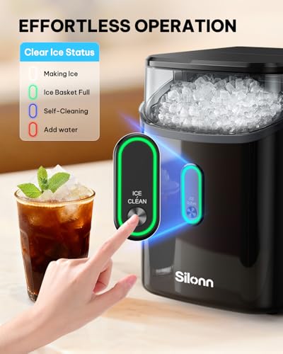 Silonn Nugget Ice Maker Countertop, Pebble Ice Makers with Crushed Soft Chewable Ice, 33lbs Per Day with Scoop, Pellet Portable Ice Machines with Auto-Cleaning for Home, Kitchen, Office, Black - My Kitchen Products
